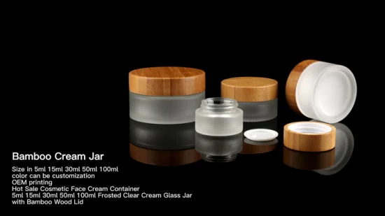 15g 30g 50g 100g Empty Custom Natural Clear Frosted Glass Bamboo Cosmetic Cream Jar with Bamboo Lid