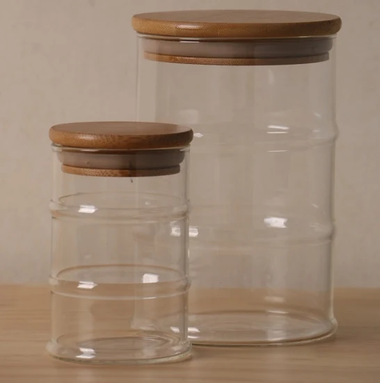 Images Are in -Kind Real Shoot Bamboo Shape Straightly Cylinder Glass Jar with Bamboo Lid