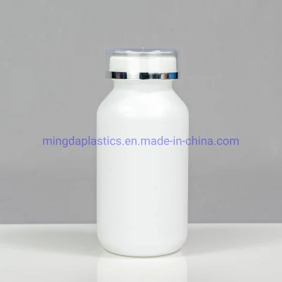 200ml Empty Plastic Pharma Grade HDPE Packaging Sloping Shoulder Clear Double Cap Round Medicine Bottle Factory