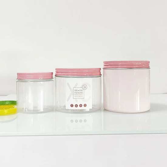 50ml 100ml 120ml 200ml 250ml 500ml Cosmetic Packaging Clear Pink Amber Black Pet Plastic Cream Jar with Aluminum Lid